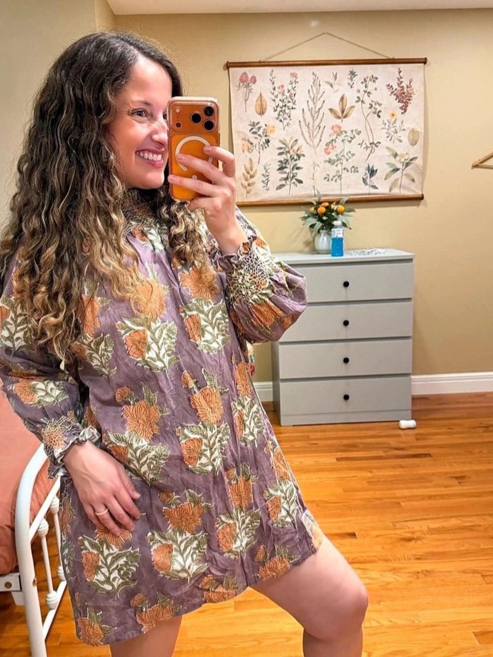 Victoria Dunn Floral Cotton Mini Dress in Purple & Orange Size XS Like New